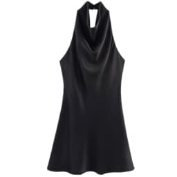 Silk Satin Texture Summer New Arrival Women's Dr Hanging Ne Collar Gown Soft A-Line Skirt High Waist Pure Color