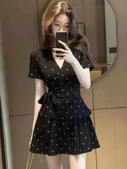 French Elegant Slim Short Sleeve Dress 2000s Harajuku Vintage Sweet Short Party Dress Y2k Japan Style Lolita Kawaii Mini Dress