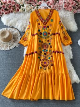 Vintage Chic Women Floral Embroidery Beach Bohemian Mini Dress Ladies Short Sleeve V-neck Cotton and Linen Boho Dresses Vestido