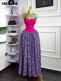 CM.YAYA Women Floral Printed Patchwork Strap Tank Maxi Long Dress 2025 Summer Beach Birthday Sexy Club Party Evening Dresses
