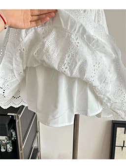 Korean Style V-Neck A-Line Dress Lace Trim Layering Hollow out Loose Fit Casual High Waist Polyester Fiber No Sleeve Dress