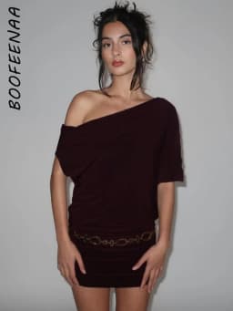 BOOFEENAA Asymmetrical Off Shoulder Mini Dresses 2025 Woman Clothes Fashion Sexy Summer Dress C77-BE20