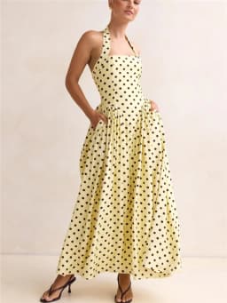 Polka Dot Halter Neck Maxi Dress Women's Summer Sleeveless Dress Beach Party Casual Going Out Dress Elegant A Line Fit Sundress
