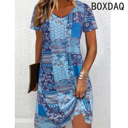 Women Dress Summer Short Sleeve O-Neck Casual Loose A-Line Dress Big Size 3XL Female 3D Striped Printing Elegant Vintage Dresses