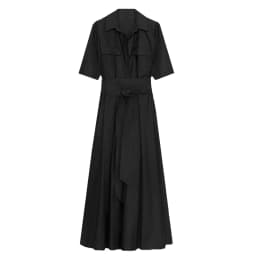 Elegant Short Sleeve Lapel Midi Dress For Women Chic Solid Single Breasted Waist Long Dress Lady Holiday Evening Party Vestidos