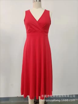 Summer Women's Dress V-neck Sleeveless Elegant Red Fashion Party Black Professional Temperament Evening Midi Skirt