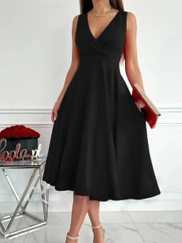 Summer Women's Dress V-neck Sleeveless Elegant Red Fashion Party Black Professional Temperament Evening Midi Skirt