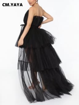 CM.YAYA Women Strapless Mesh Ball Gown High Low Irregular Cocktail Dress 2023 Autumn Vestidos Sexy Party Even Dresses