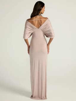Mozision Women Off-shoulder Ruched Sexy Maxi Dress Elegant Deep V Neck Draped Sleeve Bodycon Club Party Long Dresses Female
