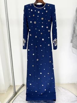 HIGH STREET Newest Fashion 2026 Designer Party Vestido Women's Formal Long Sleeve Luxurious Beaded Long Maxi Dress