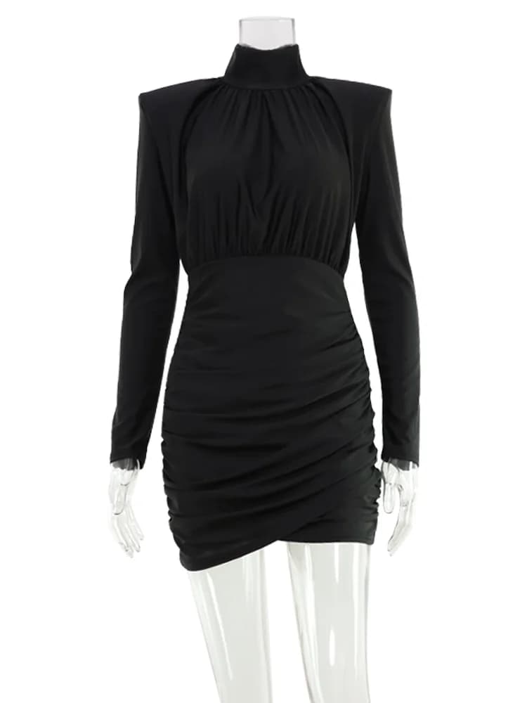 Solid Dresses For Women Fashion Sexy Streetwear Long Sleeves Turtleneck Sheath Mini Vestidos Robes Female Slim Fit Partywear