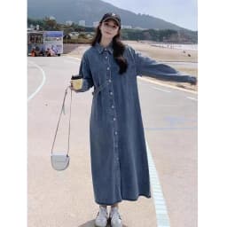 NYFS 2026 Autumn New Korea Woman Denim Dress Vestidos Robe Elbise Single Breasted Loose Plus Size Shirt Long Dresses