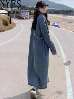 NYFS 2026 Autumn New Korea Woman Denim Dress Vestidos Robe Elbise Single Breasted Loose Plus Size Shirt Long Dresses