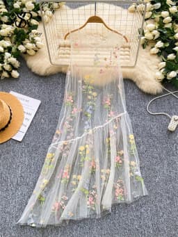 SINGREINY Holiday Floral Embroidery Long Dress 2026 Women O Neck Sleeveless Loose Irregular Summer French Mesh Bohemian Sundress