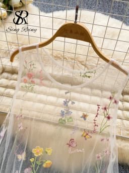 SINGREINY Holiday Floral Embroidery Long Dress 2026 Women O Neck Sleeveless Loose Irregular Summer French Mesh Bohemian Sundress
