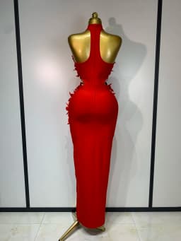 Women Sexy Sleeveless Flower Hollow Out Evening Party Bandage Dresses Red Knitted Bodycon Birthday Wedding Guest Clothing