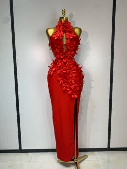 Women Sexy Sleeveless Flower Hollow Out Evening Party Bandage Dresses Red Knitted Bodycon Birthday Wedding Guest Clothing