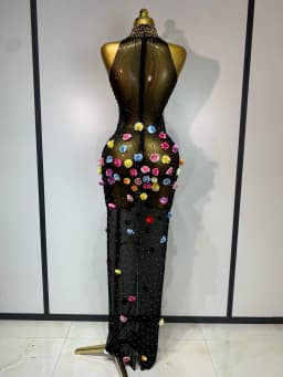 Luxury Rhinestones Flowers Sexy See Through Long Dress 2025 Elegant Evening Party Birthday Wedding Guest Dress Club Stage Outfit
