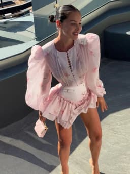 Print Shoulder Pad Waist Cinching Short Dress Women Sexy O-neck Lantern Long Sleeve Cascading Ruffle Slim Dresses Chic Partywear