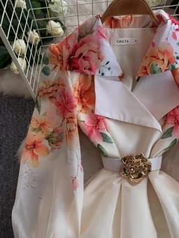 Elegant Print Flower Bandage Dress Women's Notched V-Neck Long Lantern Sleeve Waist-cinching Belt Maxi Vestidos Holiday