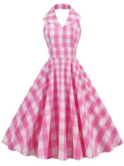 Hepburn Summer Dress Women Plaid Vintage Halter Robe Housewife Retro 50s 60s Midi Dresses Vestidos
