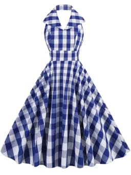 Hepburn Summer Dress Women Plaid Vintage Halter Robe Housewife Retro 50s 60s Midi Dresses Vestidos