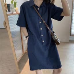 Summer Thin Short Sleeve Cotton Lin Dress Women Loose Personality Collar Simple Small Size Midi Shirt Dress Straight Tube