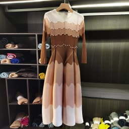 LANMREM Designed Women's Pleated Dress O-neck Loose Fit High-end Fashion Color Block Beaded Long Sleeve Famale Clothing 2DB6598