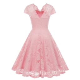 Scalloped V Neck Elegant Birthday Vintage Dresses for Women Evening Prom Party Dress Pleated Lace Mesh Swing Retro Dress Vestido