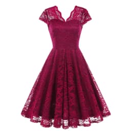 Scalloped V Neck Elegant Birthday Vintage Dresses for Women Evening Prom Party Dress Pleated Lace Mesh Swing Retro Dress Vestido
