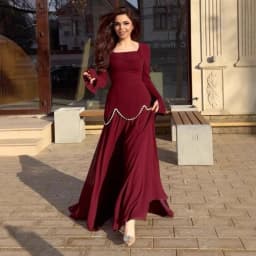 2025 New Fashion Women's Solid Color Casual Trendy A-line Square Neck Long Sleeve Spliced Ankle Length Dresses Female Clothes