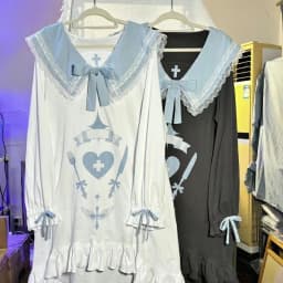2000s Harajuku Kawaii Lolita Dress Y2k Patchwork Sweet Long Sleeve Short Party Dress Vintage Fake 2 Piece One Piece Dress Korean