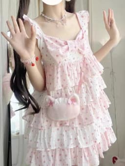 Sweet Japanese Style Tiered Sleeveless Dress with Polka Dots Cute Mini Cake Dress Summer Casual Feminine Outfit for Women New