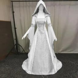 Women Cosplay Dresses Splice Medieval Retro Hooded Long Sleeve Drawstring Waist Cinched Large Floor Length Skirt Dress Vestidos