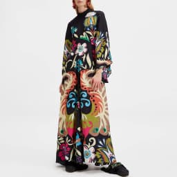 Ethnic Retro Spring Print Boho Long Dress Women Sexy Stand Collar Lace-up Party Dress Fall Long Sleeve Loose Ladies Maxi Dresses