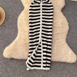 YuooMuoo Chic Fashion Sexy Wrap Hips Knitted Maxi Dress 2026 Summer Women Single-breasted Stripes Sweater Dress Streetwear Robes