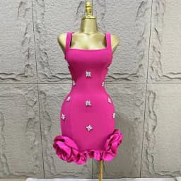 Women Sleeveless Sexy Square Collar Shinning Crystal Ruffles Bodycon Mini Bandage Dress Nightclub Party Birthday Wear