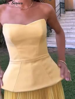 Fashion Yellow Skirts Sets Women's Slim Sleeveless Backless Strapless Tops High Waist Pleated Skirt 2026 Summer Lady Holiday Rob