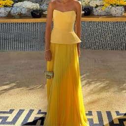 Fashion Yellow Skirts Sets Women's Slim Sleeveless Backless Strapless Tops High Waist Pleated Skirt 2026 Summer Lady Holiday Rob