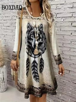 2025 New Autumn Women’s Long Sleeve Dress Casual O-Neck Mini Dresses Fashion Elegant Colorful Striped 3D Printed A-Line Dresses