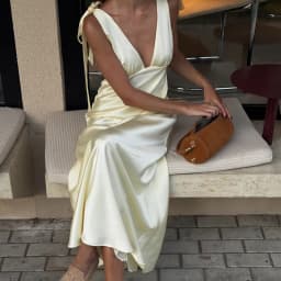 Summer New High Waist Party Dress Lady Sexy Double V Neck Sleeveless Lace Up Dress Elegant Satin Solid Color Slim Evening Dress