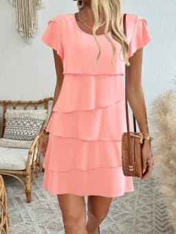 Women Loose Holiday Ruffles Befree Short Sleeve Midi Dress Large Big Summer Midi Floral Casual Dresses
