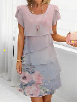 Women Loose Holiday Ruffles Befree Short Sleeve Midi Dress Large Big Summer Midi Floral Casual Dresses