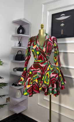 CM.YAYA 2026 Spring Women Flare Long Sleeve V-neck Sashes Ruffle Mini Dress Street Elegant Sexy Vacation Party Birthday Dresses