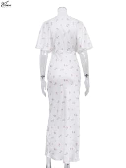 Oymimi Casual White Print Dresses For Woman Fashion V-Neck Batwing Sleeve Dresses Elegant Straight Floor-Length Dress Streetwear