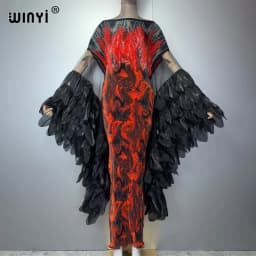 WINYI Elastic Slim Pleated Dress Beach Wear Fashion Kaftan Abaya Dubai Luxury Party Dress Long Down Muslim Woman Evening Dress