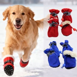 Pet Winter Shoes Cat & Dog Boots Paw Protectors, Fleece Warm Snow Booties for Puppy with Reflective Strip Anti-Slip Rubber