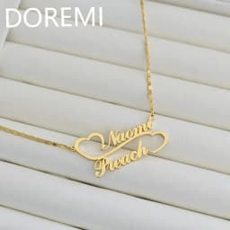 DOREMI Special Custom Name Double Heart Linked Nameplate Necklace Women Gift Jewelry Personalized Gold Double Name Necklace