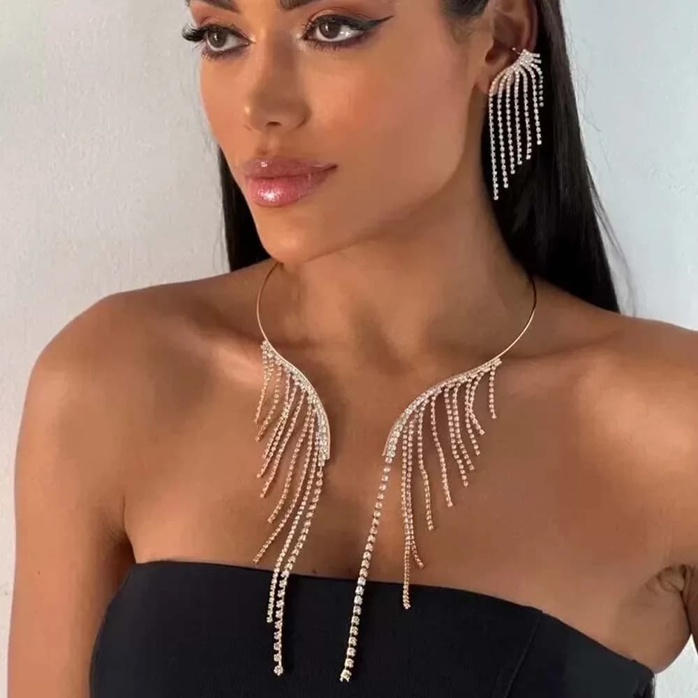 Stonefans Crystal Tassel Necklace Earrring Set Brides Bridemaid Festivals Rhinestone Prom Jewelry Sets Costume Gift Accessories