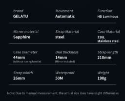 GELATU 6020 Trend Men's Watches Multifunctional Automatic Mechanical Watch for Men Flywheel Hollow out Moon Phase Wristwatch Man
